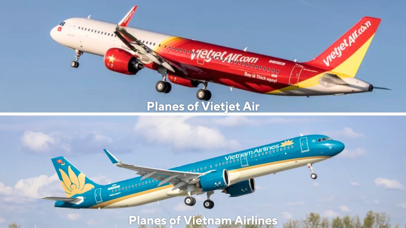 The planes of Vietjet Air and Vietnam Airlines